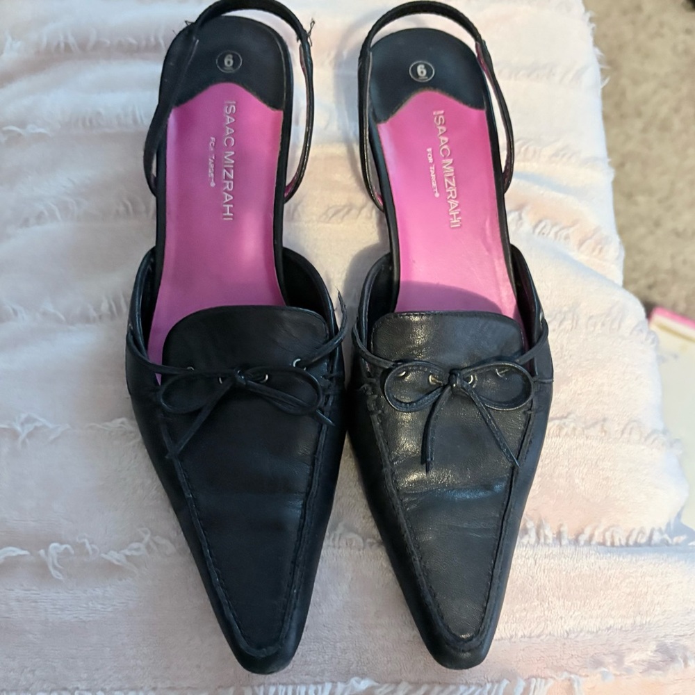 Isaac Mizrahi Black Leather Slingback Flats